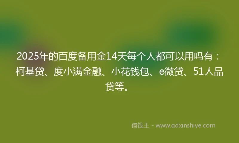 2025年的百度备用金14天每个人都可以用吗有：柯基贷、度小满金融、小花钱包、e微贷、51人品贷等。