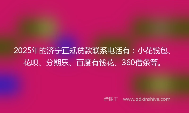 2025年的济宁正规贷款联系电话有：小花钱包、花呗、分期乐、百度有钱花、360借条等。