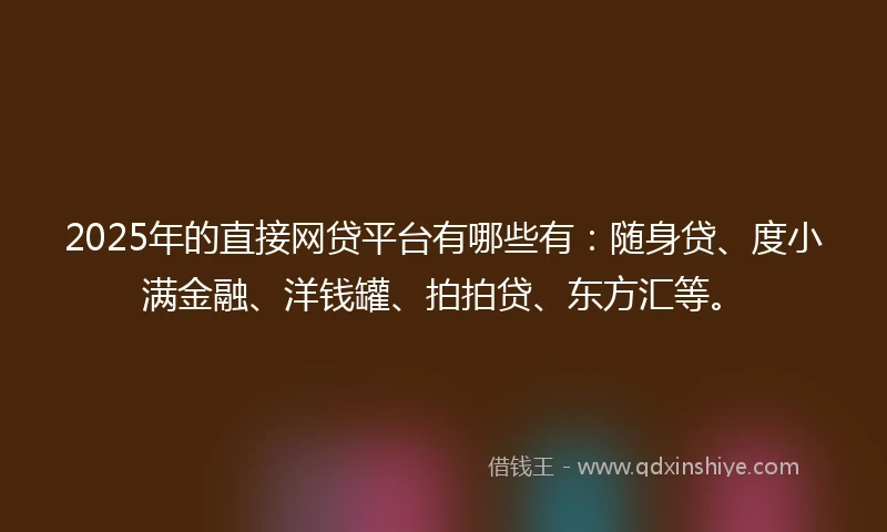 2025年的直接网贷平台有哪些有：随身贷、度小满金融、洋钱罐、拍拍贷、东方汇等。