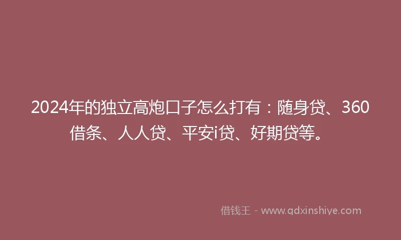 2024年的独立高炮口子怎么打有：随身贷、360借条、人人贷、平安i贷、好期贷等。