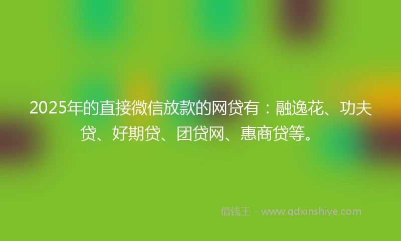 2025年的直接微信放款的网贷有：融逸花、功夫贷、好期贷、团贷网、惠商贷等。