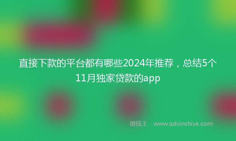 直接下款的平台都有哪些2024年推荐，总结5个11月独家贷款的app