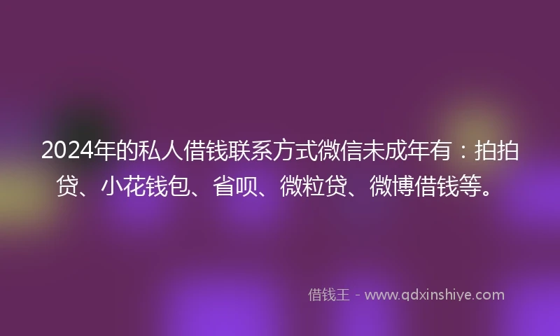 2024年的私人借钱联系方式微信未成年有：拍拍贷、小花钱包、省呗、微粒贷、微博借钱等。