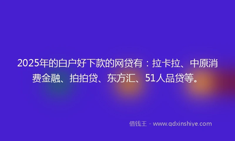 2025年的白户好下款的网贷有：拉卡拉、中原消费金融、拍拍贷、东方汇、51人品贷等。