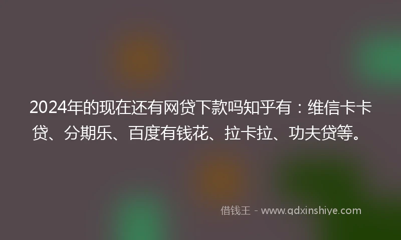 2024年的现在还有网贷下款吗知乎有：维信卡卡贷、分期乐、百度有钱花、拉卡拉、功夫贷等。