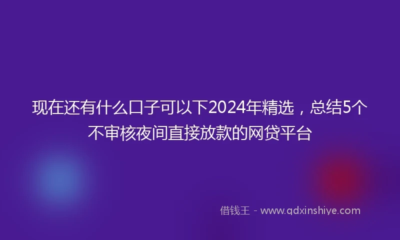 现在还有什么口子可以下2024年精选，总结5个不审核夜间直接放款的网贷平台