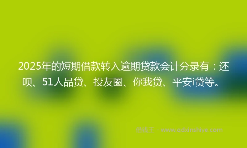 2025年的短期借款转入逾期贷款会计分录有:还呗、51人品贷、投友圈、你我贷、平安i贷等。