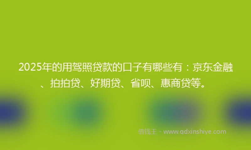 2025年的用驾照贷款的口子有哪些有：京东金融、拍拍贷、好期贷、省呗、惠商贷等。