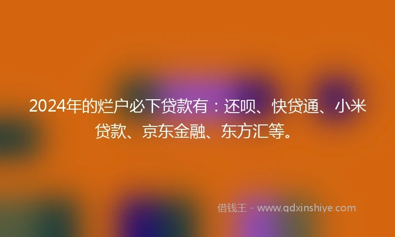 2024年的烂户必下贷款有：还呗、快贷通、小米贷款、京东金融、东方汇等。