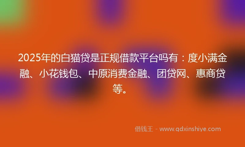 2025年的白猫贷是正规借款平台吗有：度小满金融、小花钱包、中原消费金融、团贷网、惠商贷等。