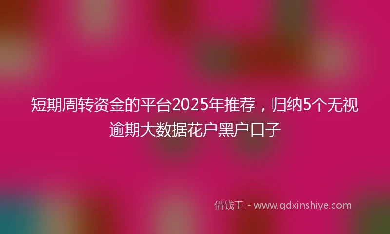 短期周转资金的平台2025年推荐，归纳5个无视逾期大数据花户黑户口子
