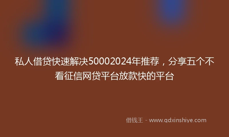 私人借贷快速解决50002024年推荐，分享五个不看征信网贷平台放款快的平台