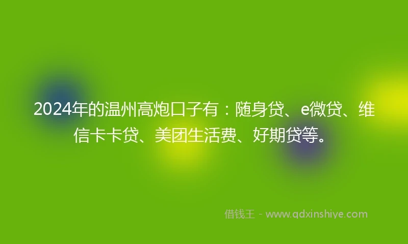 2024年的温州高炮口子有：随身贷、e微贷、维信卡卡贷、美团生活费、好期贷等。