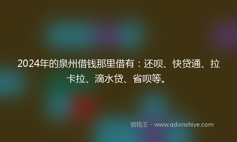 2024年的泉州借钱那里借有：还呗、快贷通、拉卡拉、滴水贷、省呗等。