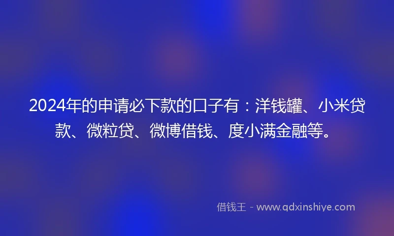 2024年的申请必下款的口子有：洋钱罐、小米贷款、微粒贷、微博借钱、度小满金融等。
