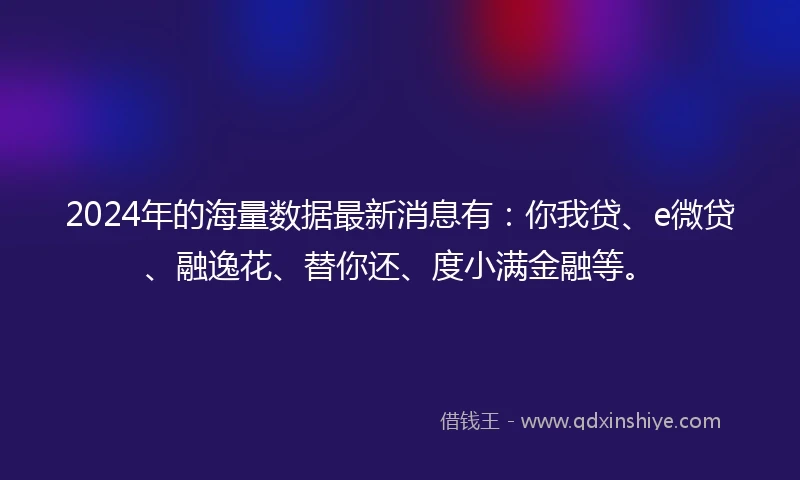 2024年的海量数据最新消息有：你我贷、e微贷、融逸花、替你还、度小满金融等。