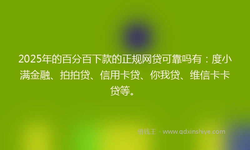 2025年的百分百下款的正规网贷可靠吗有：度小满金融、拍拍贷、信用卡贷、你我贷、维信卡卡贷等。