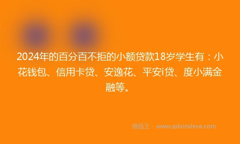 2024年的百分百不拒的小额贷款18岁学生有：小花钱包、信用卡贷、安逸花、平安i贷、度小满金融等。