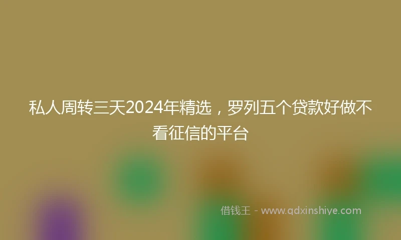 私人周转三天2024年精选，罗列五个贷款好做不看征信的平台