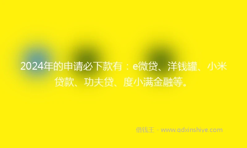 2024年的申请必下款有：e微贷、洋钱罐、小米贷款、功夫贷、度小满金融等。