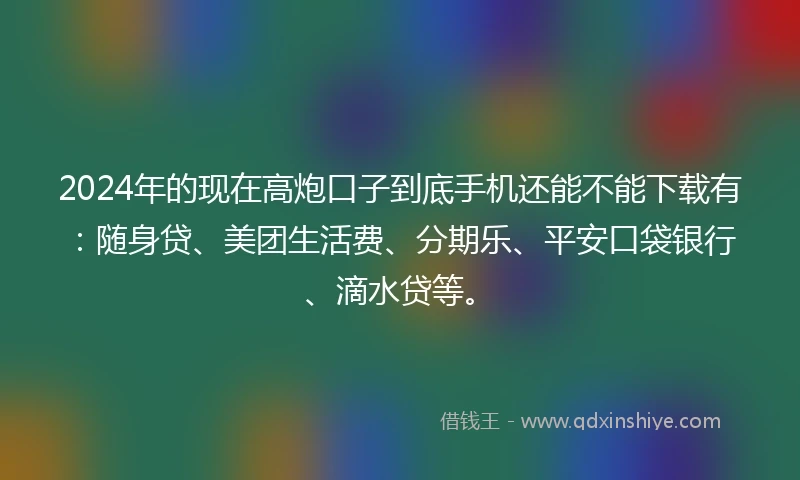 2024年的现在高炮口子到底手机还能不能下载有：随身贷、美团生活费、分期乐、平安口袋银行、滴水贷等。