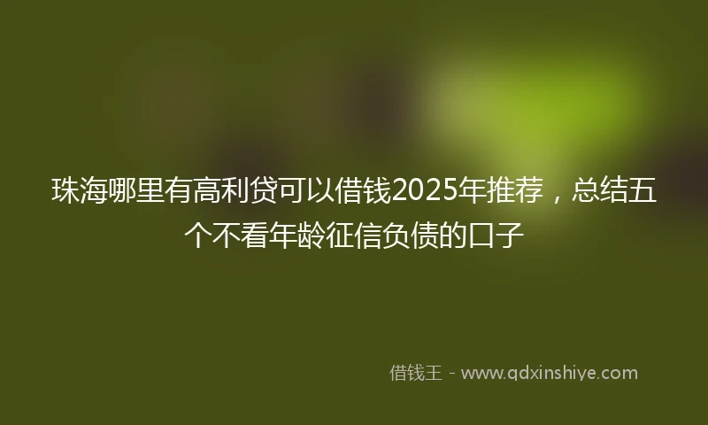 珠海哪里有高利贷可以借钱2025年推荐，总结五个不看年龄征信负债的口子