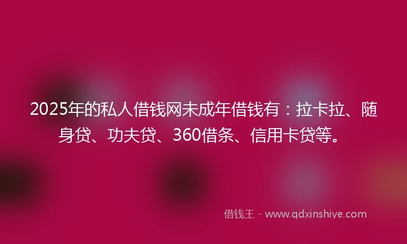 2025年的私人借钱网未成年借钱有：拉卡拉、随身贷、功夫贷、360借条、信用卡贷等。