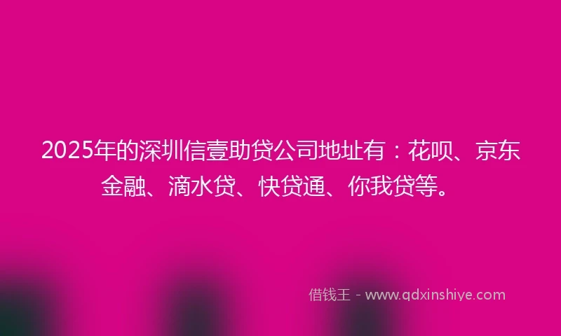 2025年的深圳信壹助贷公司地址有：花呗、京东金融、滴水贷、快贷通、你我贷等。