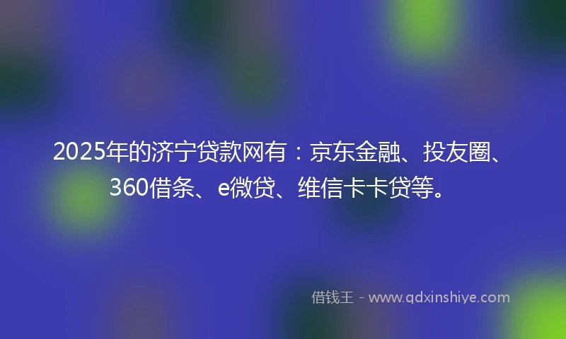 2025年的济宁贷款网有：京东金融、投友圈、360借条、e微贷、维信卡卡贷等。