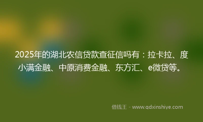 2025年的湖北农信贷款查征信吗有：拉卡拉、度小满金融、中原消费金融、东方汇、e微贷等。