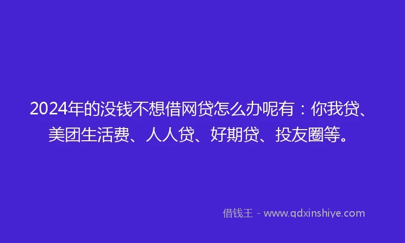 2024年的没钱不想借网贷怎么办呢有：你我贷、美团生活费、人人贷、好期贷、投友圈等。