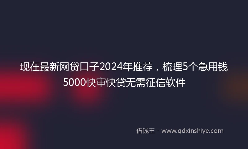 现在最新网贷口子2024年推荐，梳理5个急用钱5000快审快贷无需征信软件