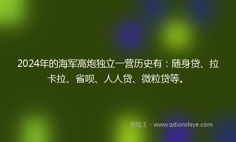 2024年的海军高炮独立一营历史有：随身贷、拉卡拉、省呗、人人贷、微粒贷等。