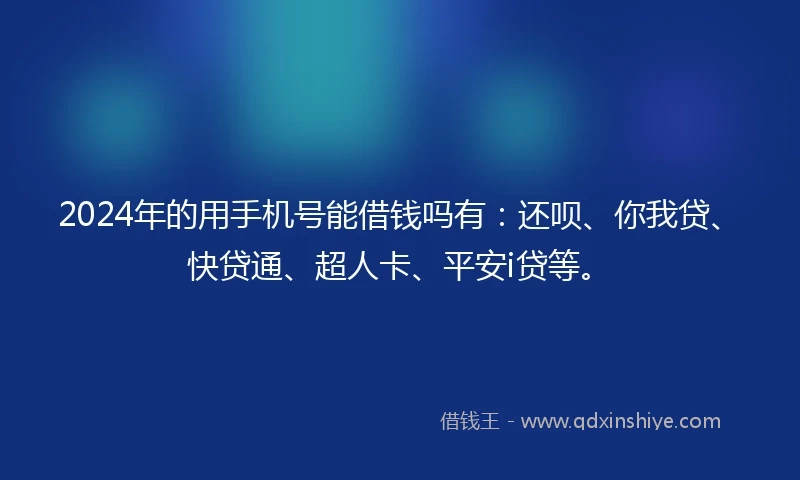 2024年的用手机号能借钱吗有：还呗、你我贷、快贷通、超人卡、平安i贷等。