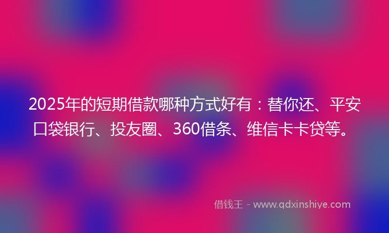 2025年的短期借款哪种方式好有：替你还、平安口袋银行、投友圈、360借条、维信卡卡贷等。