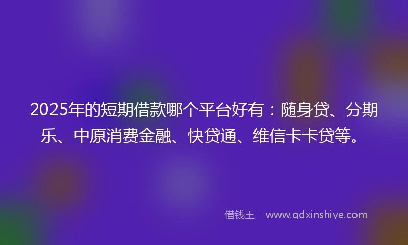 2025年的短期借款哪个平台好有：随身贷、分期乐、中原消费金融、快贷通、维信卡卡贷等。