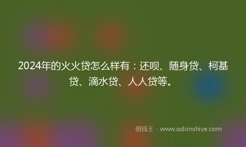 2024年的火火贷怎么样有：还呗、随身贷、柯基贷、滴水贷、人人贷等。