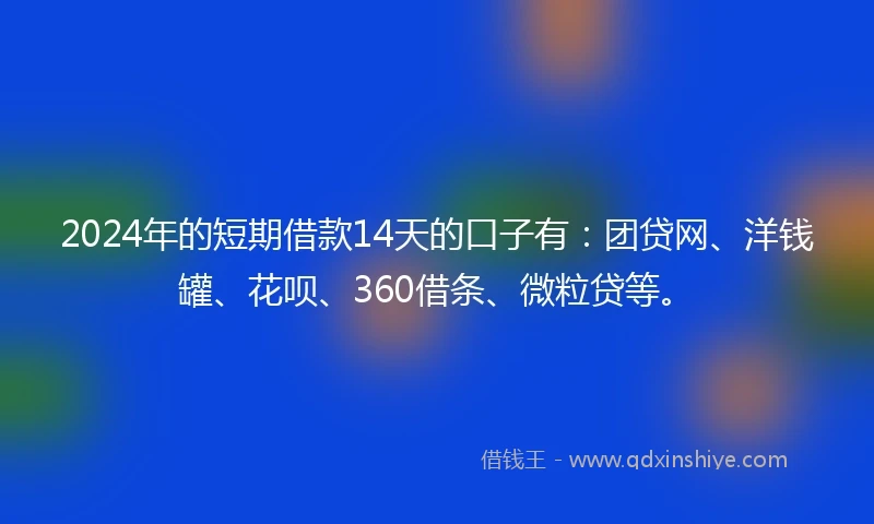 2024年的短期借款14天的口子有：团贷网、洋钱罐、花呗、360借条、微粒贷等。