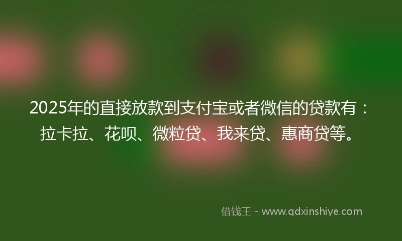 2025年的直接放款到支付宝或者微信的贷款有：拉卡拉、花呗、微粒贷、我来贷、惠商贷等。