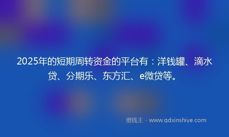 2025年的短期周转资金的平台有：洋钱罐、滴水贷、分期乐、东方汇、e微贷等。
