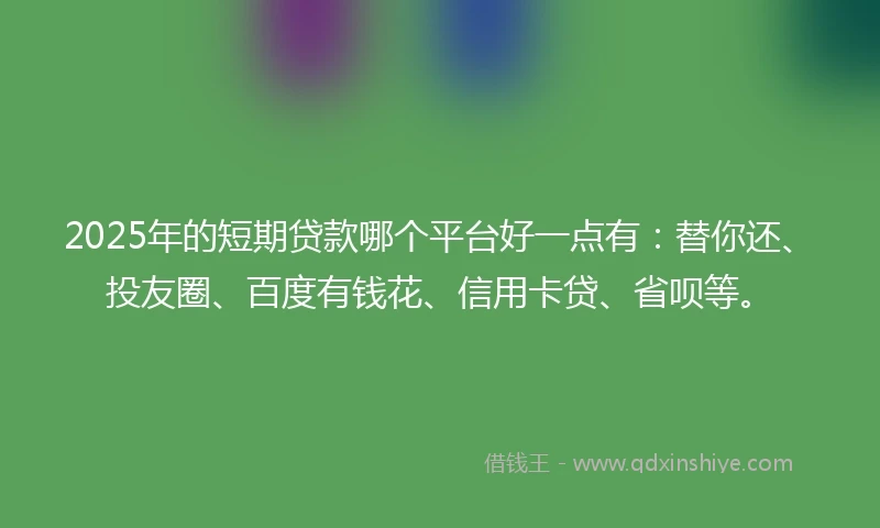 2025年的短期贷款哪个平台好一点有：替你还、投友圈、百度有钱花、信用卡贷、省呗等。