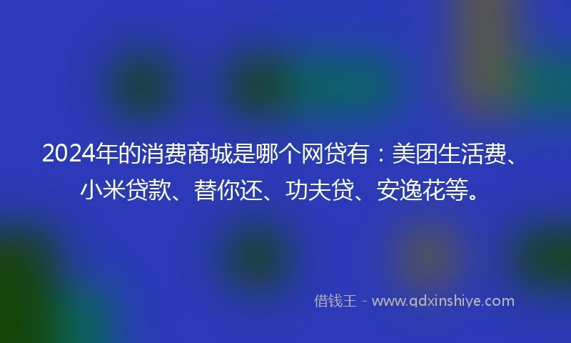 2024年的消费商城是哪个网贷有：美团生活费、小米贷款、替你还、功夫贷、安逸花等。