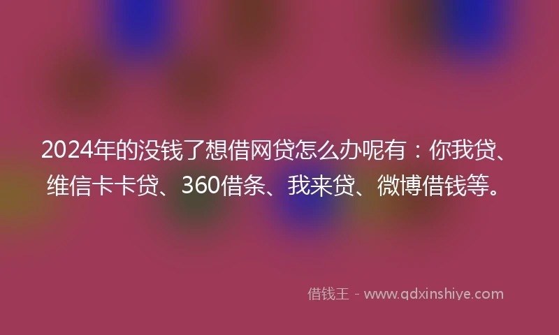2024年的没钱了想借网贷怎么办呢有：你我贷、维信卡卡贷、360借条、我来贷、微博借钱等。