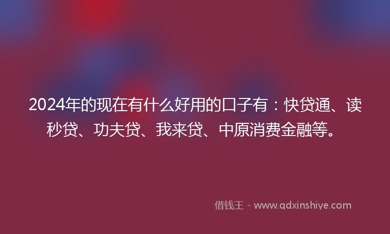 2024年的现在有什么好用的口子有：快贷通、读秒贷、功夫贷、我来贷、中原消费金融等。