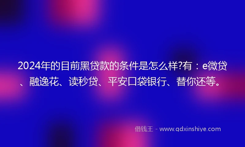 2024年的目前黑贷款的条件是怎么样?有：e微贷、融逸花、读秒贷、平安口袋银行、替你还等。