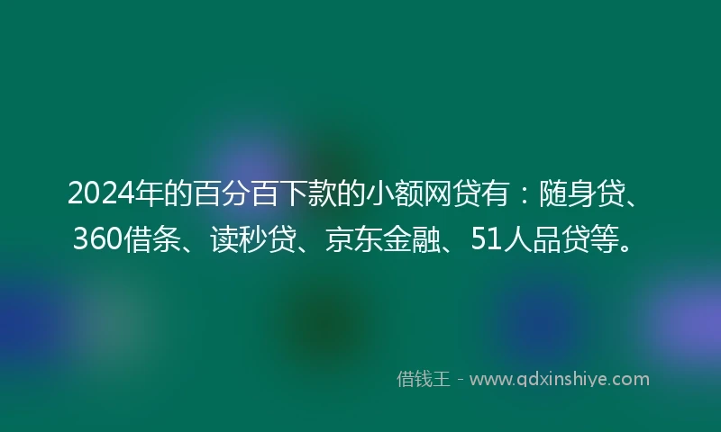 2024年的百分百下款的小额网贷有：随身贷、360借条、读秒贷、京东金融、51人品贷等。