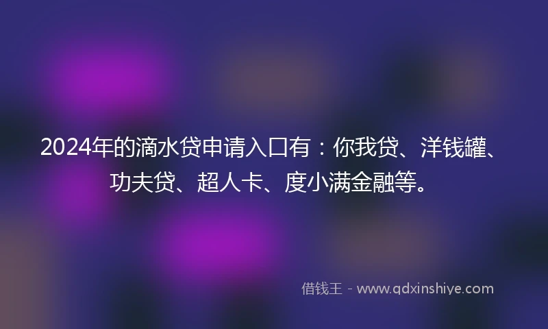 2024年的滴水贷申请入口有：你我贷、洋钱罐、功夫贷、超人卡、度小满金融等。