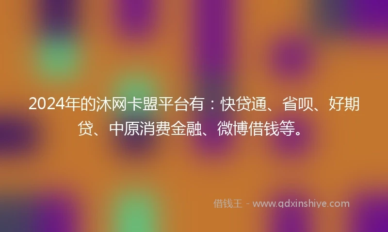 2024年的沐网卡盟平台有：快贷通、省呗、好期贷、中原消费金融、微博借钱等。