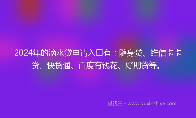 2024年的滴水贷申请入口有：随身贷、维信卡卡贷、快贷通、百度有钱花、好期贷等。