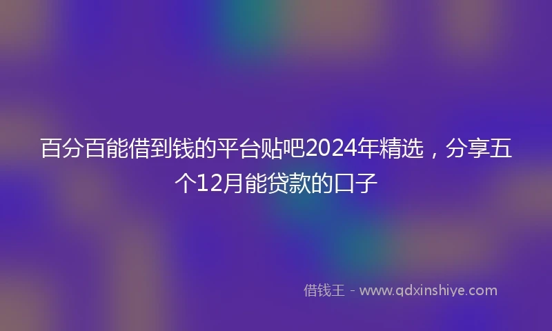 百分百能借到钱的平台贴吧2024年精选，分享五个12月能贷款的口子